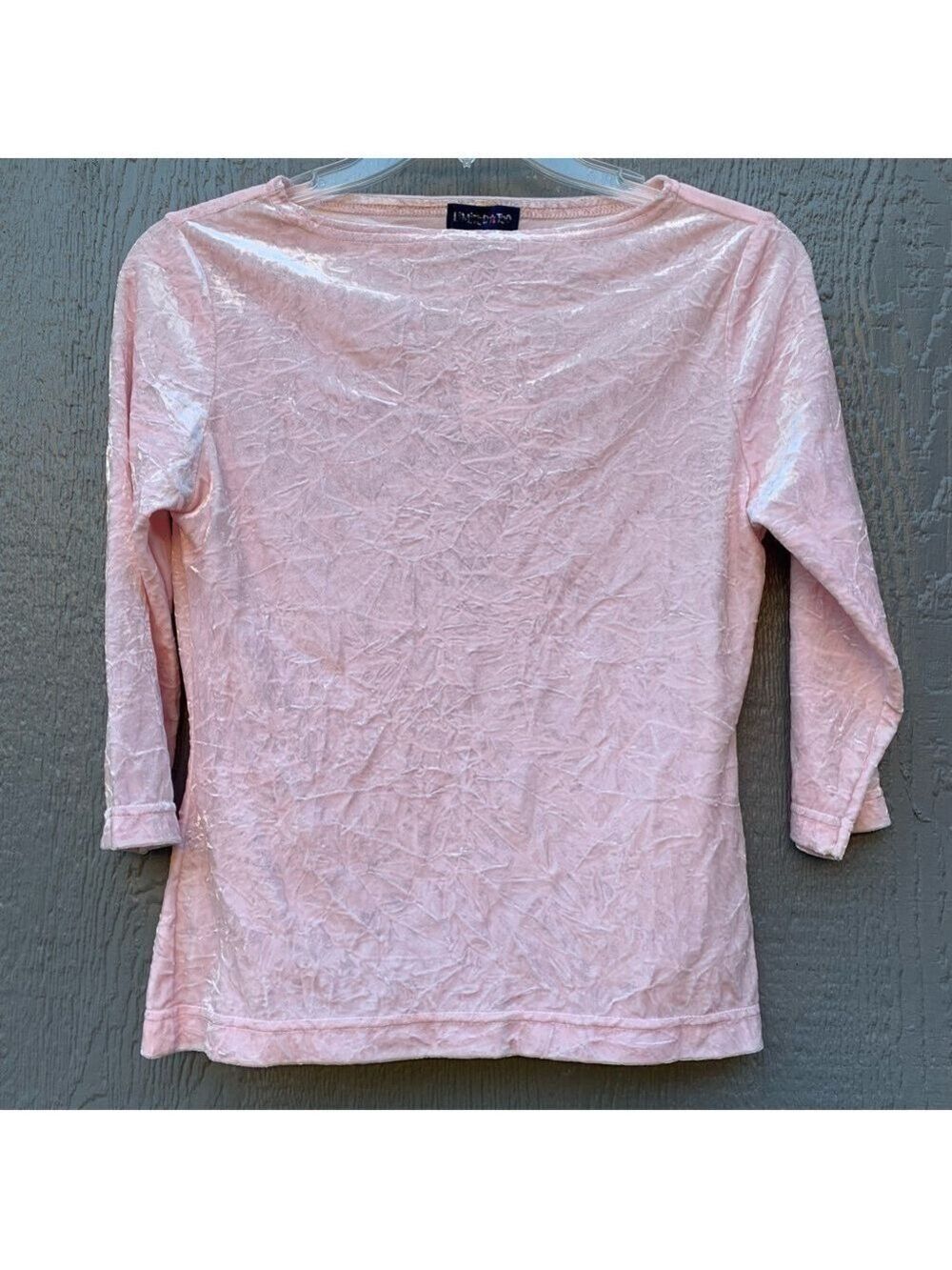 LIMITED TOO girls pastel pink crushed velvet boat neck 3/4 sleeve tee stretchy